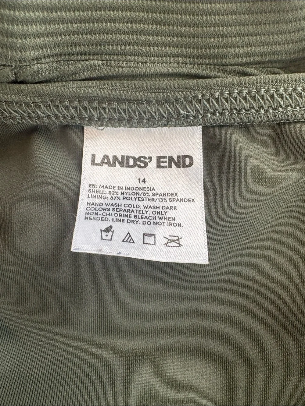 Lands’ End Olive Ribbed High Waist Bikini Bottoms Women’s Size 14
